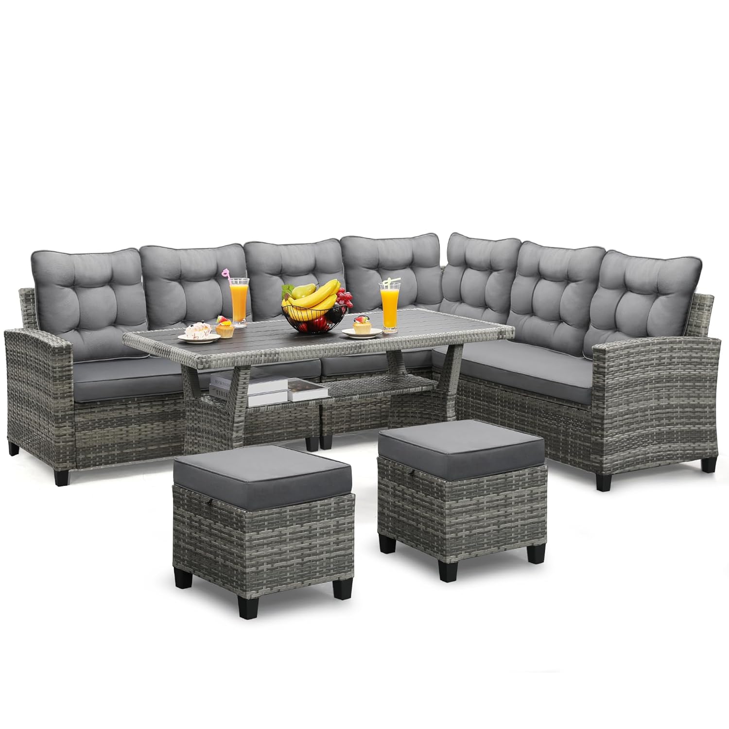 Outdoor Furniture Bali - 6-delige terrasmeubilairset, eet- en conversatieset, grijs