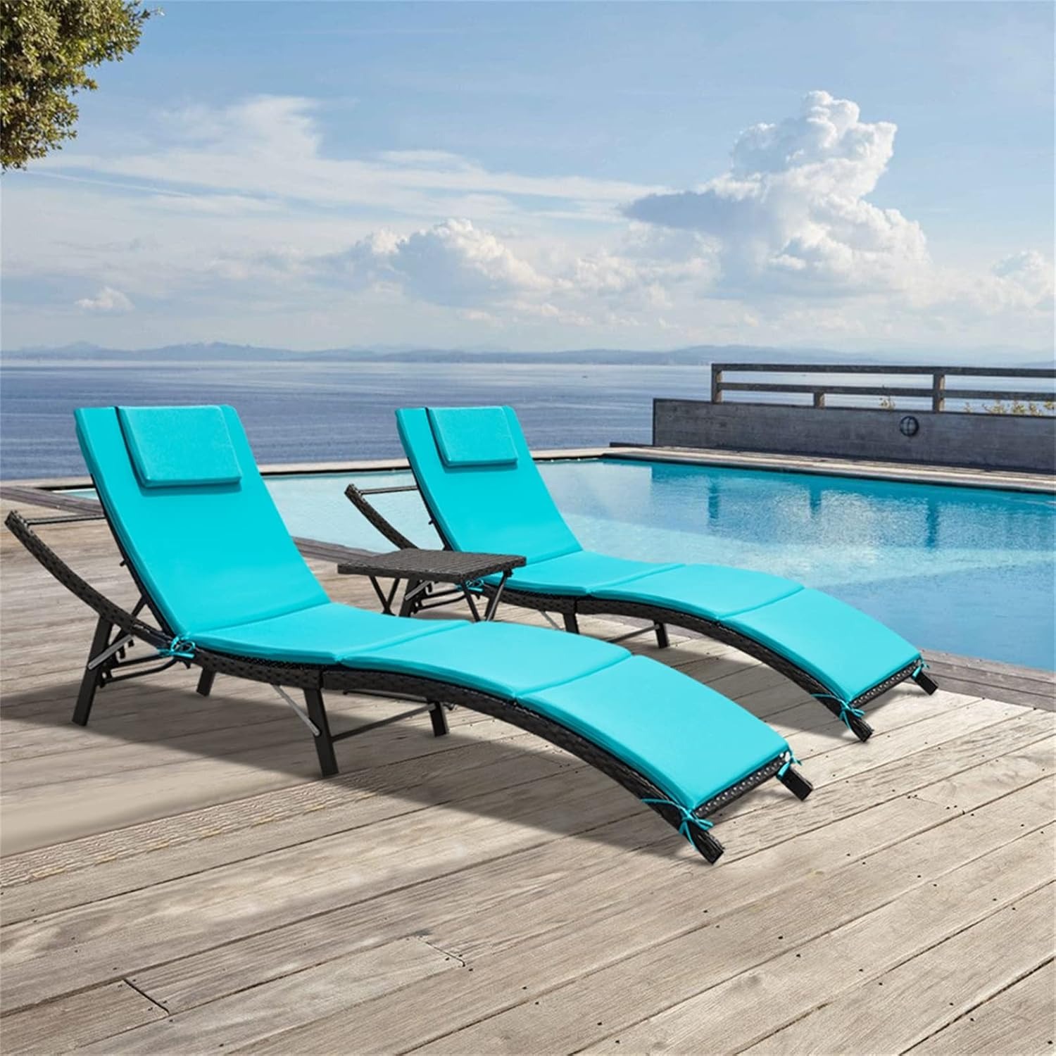 Outdoor Furniture Bali - 3-delige patio wicker ligstoelset, 2 ligstoelen